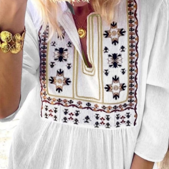 New! White 3/4" embroidered pattern blouse size: large & Xlarge - Picture 6 of 12
